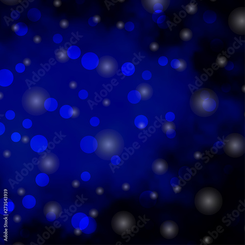 Dark BLUE vector pattern with circles, stars.