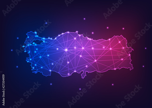 Turkey map outline with stars and lines abstract framework. Communication, connection concept.
