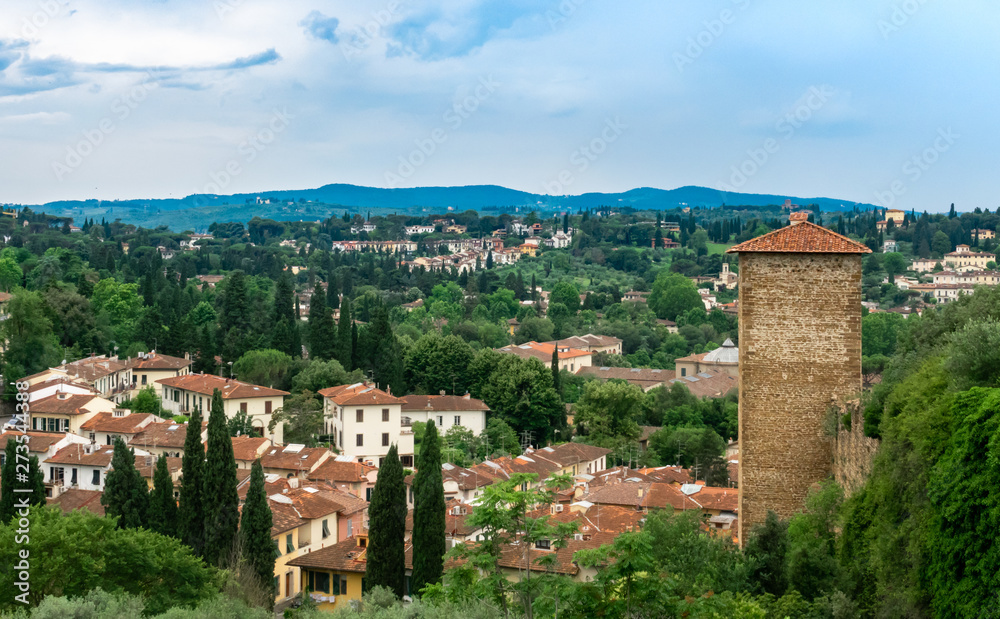 View of the Tuscany region of Italy from the top of the hill at Boboli Garden, in Florence.  