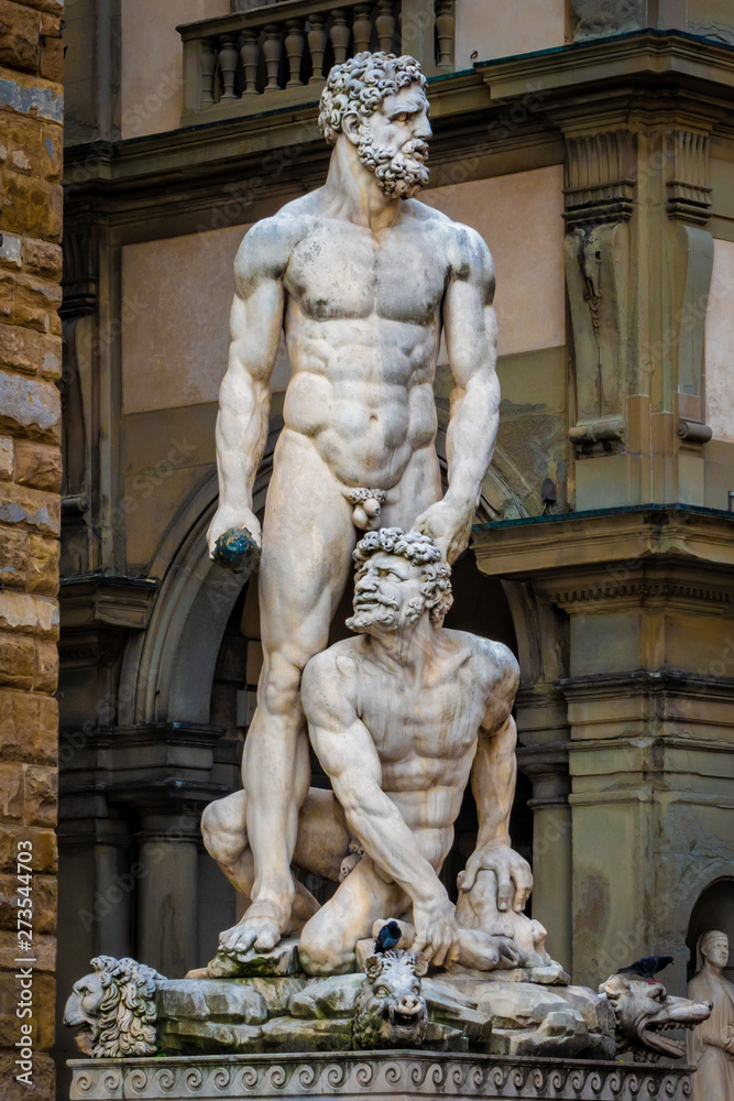 Statue of Hercules killing Cacus on the Piazza della Signoria in front of the Palazzo Vecchio, Florence, Tuscany, Italy