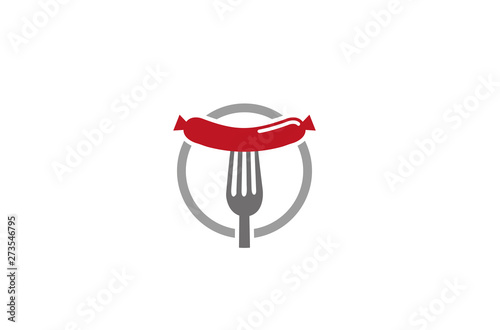 Creative Sausage Fork Logo Design Symbol Vector Illustration
