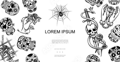Monochrome Hand Drawn Tattoo Symbols Template
