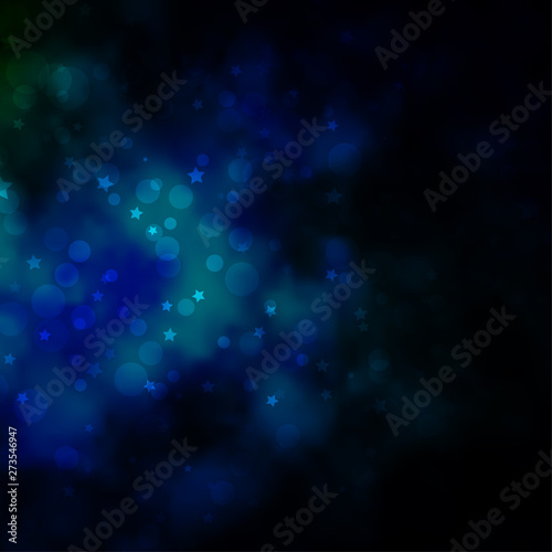 Dark Blue, Green vector texture with circles, stars.