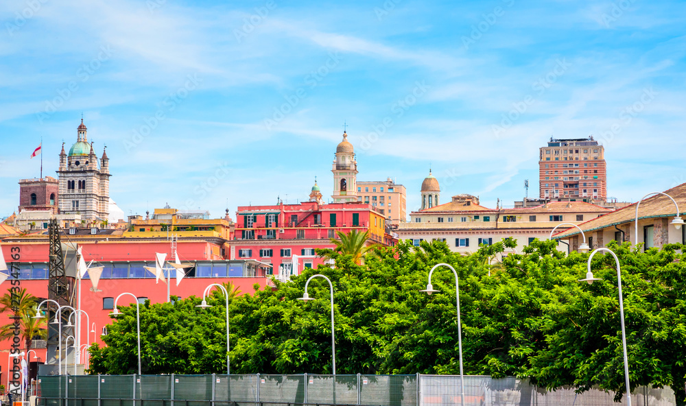 Panoramic view  of Genoa in a beautiful summer day, Liguria, Italy