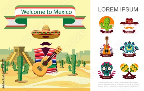 Flat Welcome To Mexico Colorful Concept