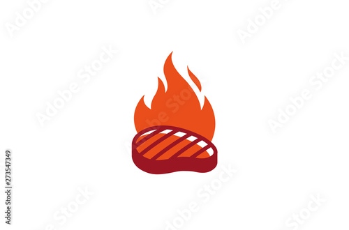 Creative Steak Meat Fire Logo Design Symbol Vector Illustration