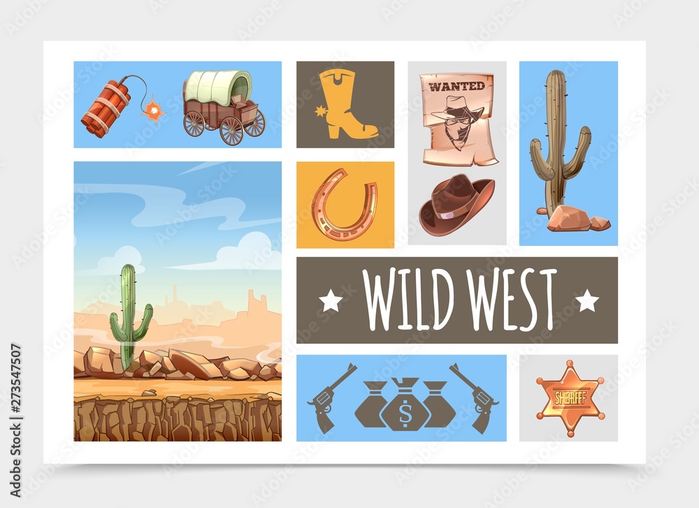 Cartoon Wild West Elements Set