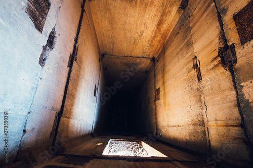 Fotografija Empty grungy lift shaft in abandoned industrial building, tunnel view
