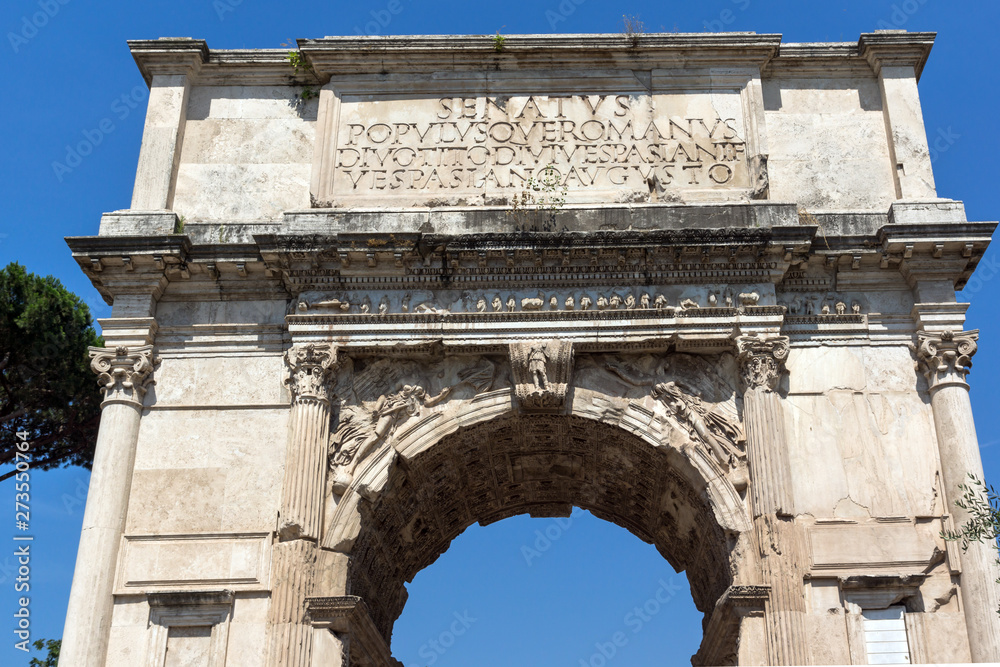 Arch of Titus in Roman Forum in city of Rome, Italy
