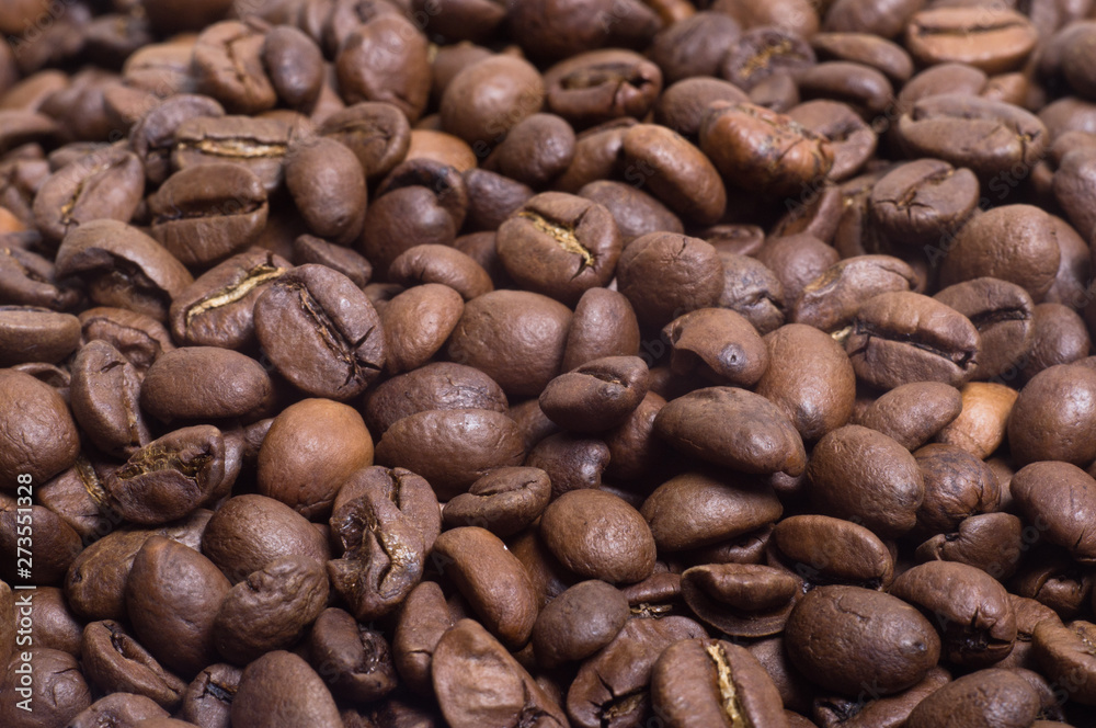 Roasted coffee beans closeup Roasted coffee beans closeup