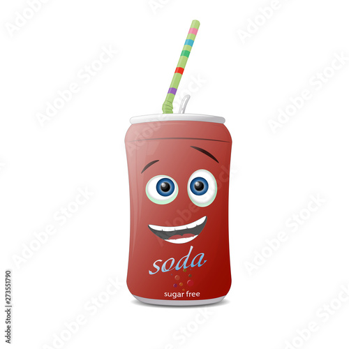 Red can of soda. Sugar free. Vector illustration isolated on a white background. photo