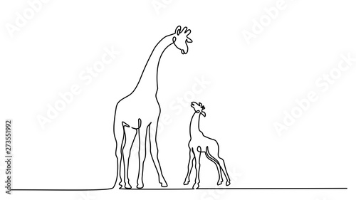Naklejka Żyrafa z dzieckiem Ciągłe rysowanie jednej linii