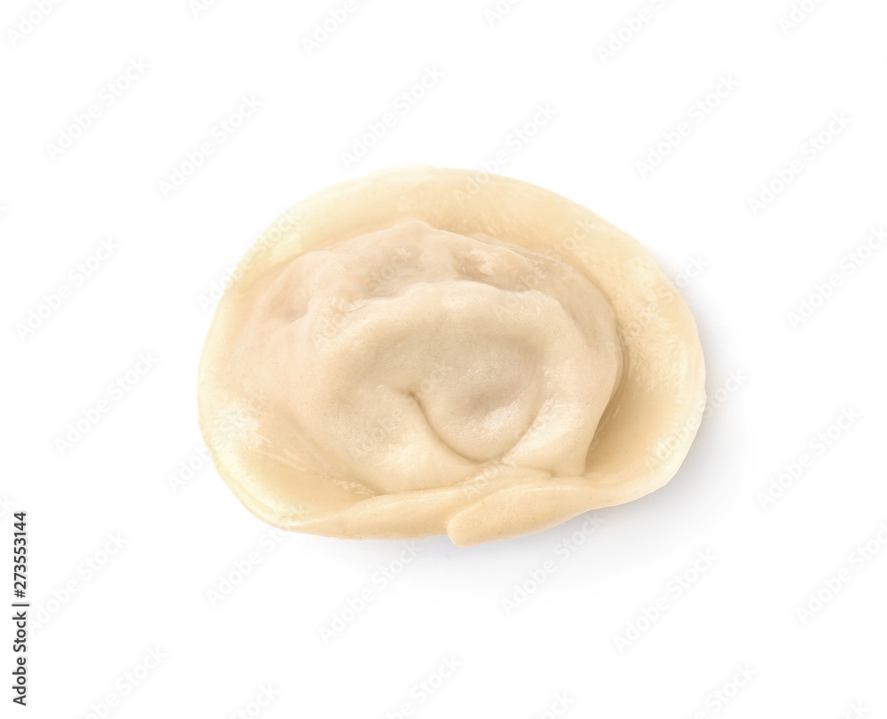 Fresh boiled dumpling on white background, top view
