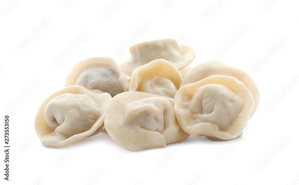 Pile of boiled dumplings on white background Pile of boiled dumplings on white background