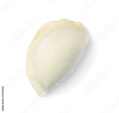 Raw dumpling on white background, top view