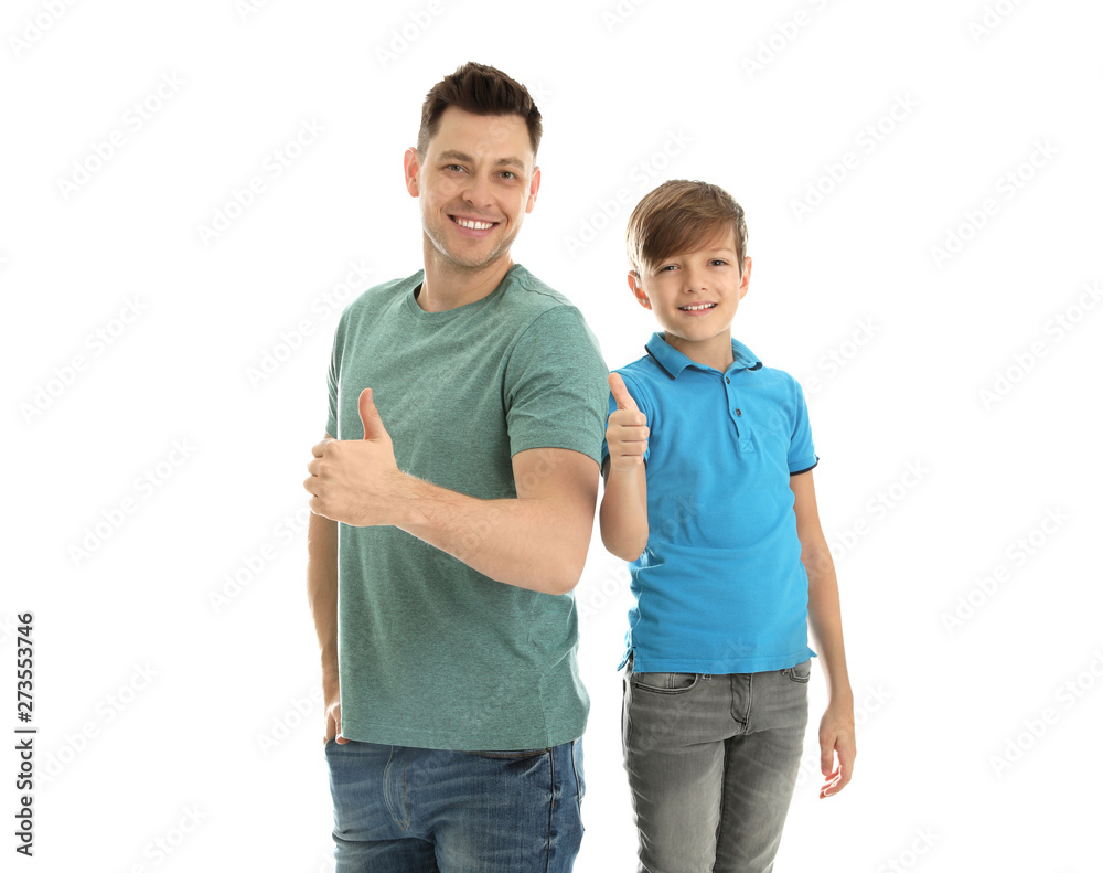 Portrait of dad and his son isolated on white Portrait of dad and his son isolated on white