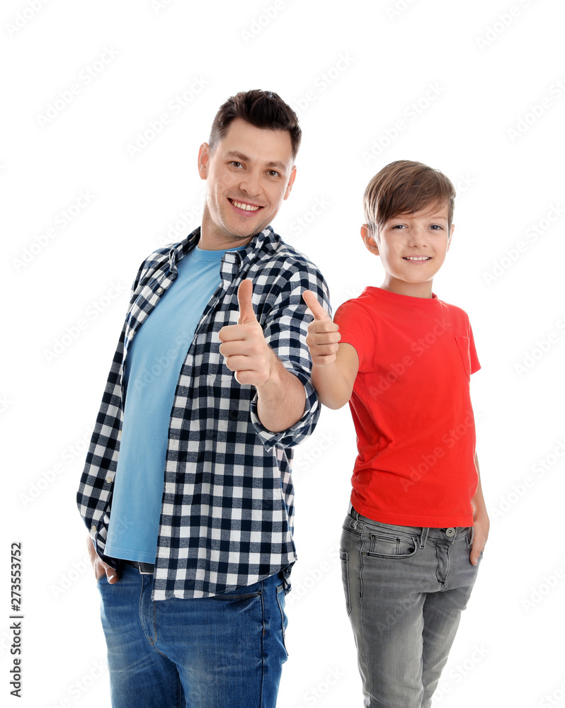 Portrait of dad and his son isolated on white Portrait of dad and his son isolated on white