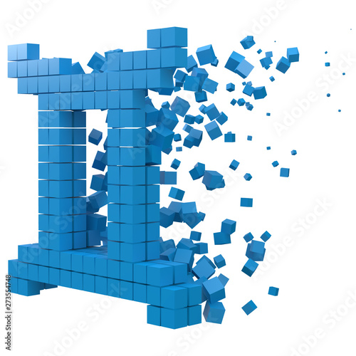 twins zodiac sign shaped data block. version with blue cubes. 3d pixel style vector illustration.
