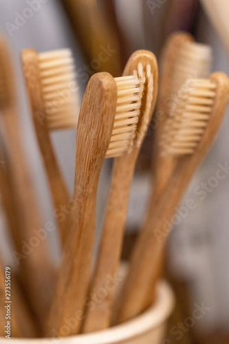 Bamboo toothbrush in the zero waste shop.