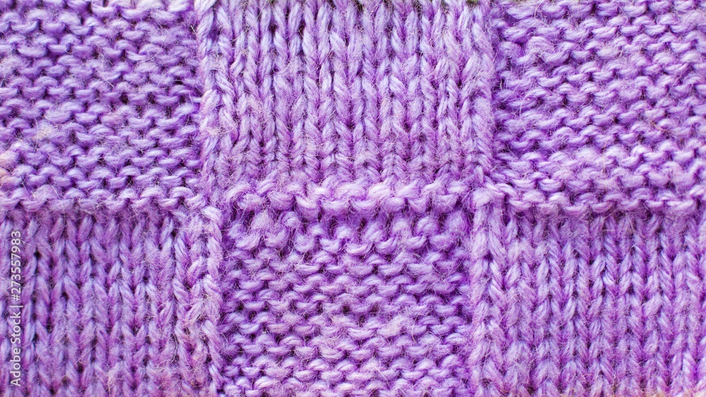 lilac background of knitted yarn, texture pattern knitted fabric