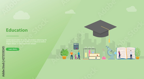 education big word concept with people student and some icon tools related for website template or landing homepage - vector