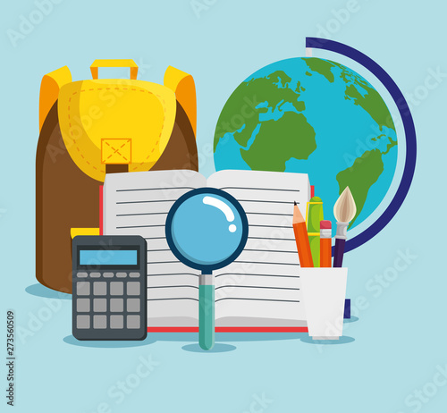 global map with notebook and magnifying glass