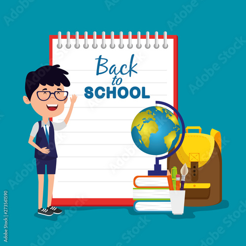 boy student with global map and books with global map
