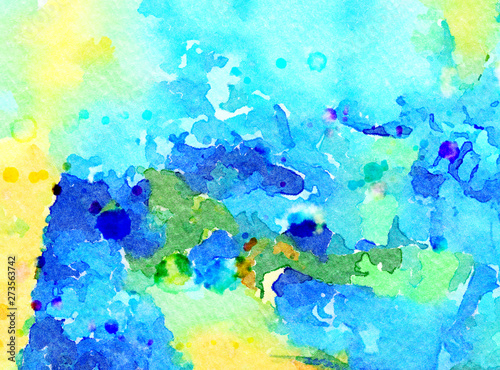 Abstract watercolor background with wet splashes of paint on paper. Good as backdrop print of cards  flyers  invitations and other creative making production.