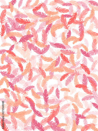Fluffy twirled feathers on white design.