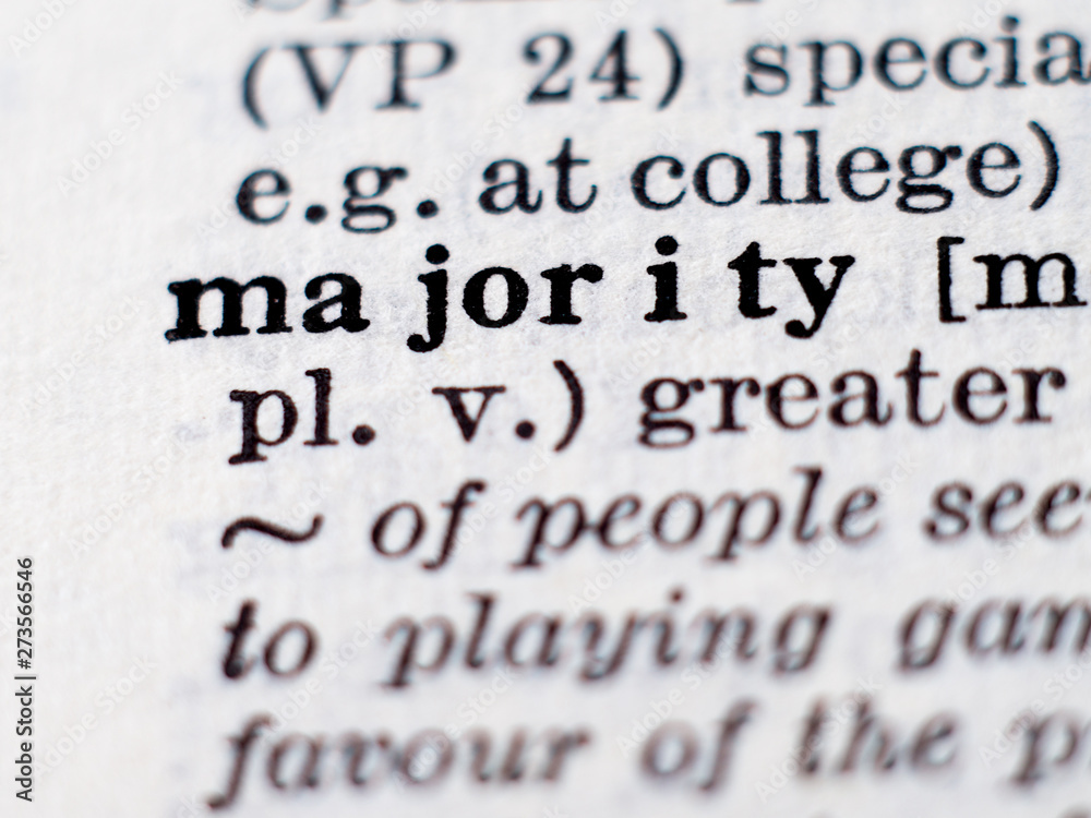 Dictionary definition of word majority. Selective focus. Dictionary definition of word majority. Selective focus.