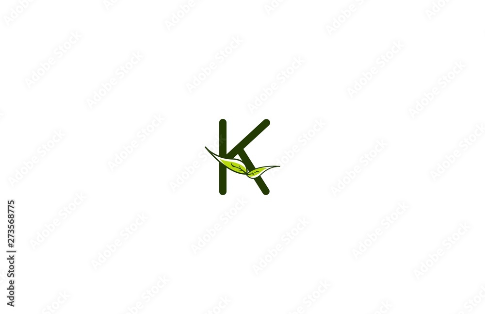 Letter K Stylish Monogram Minimalism Green Leaf Logo Design Illustration Letter K Stylish Monogram Minimalism Green Leaf Logo Design Illustration