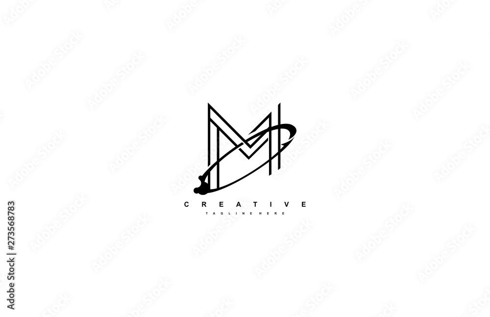 Letter M Monoline Linear Rounded Swoosh Arrow Logo Design Letter M Monoline Linear Rounded Swoosh Arrow Logo Design