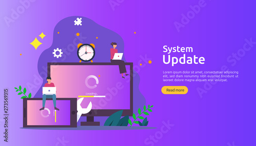 operation system update progress concept. data synchronize process and installation program. illustration web landing page template, banner, presentation, UI, poster, ad, promotion or print media