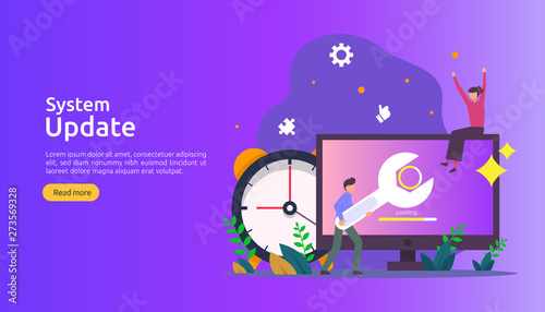 operation system update progress concept. data synchronize process and installation program. illustration web landing page template, banner, presentation, UI, poster, ad, promotion or print media