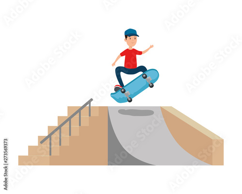 happy young boy in skateboard on the ramp