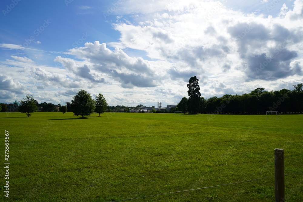 green landscape with blue sky and clouds, Cambridge, 2019