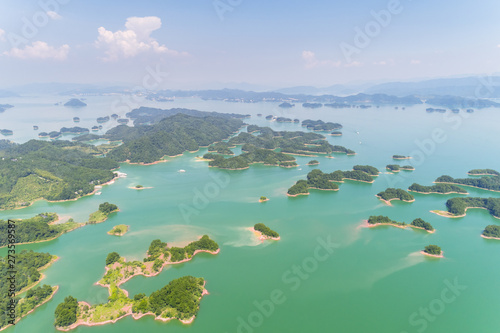 aerial view of hangzhou thousand island lake landscape