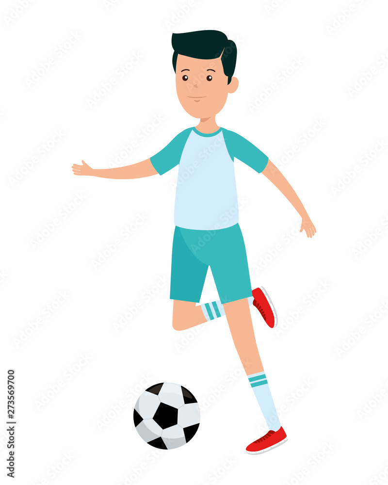 happy athletic boy practicing football soccer