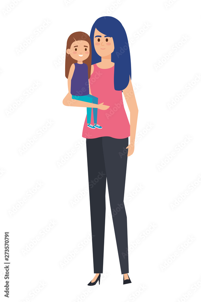 beautiful mother with little daughter characters