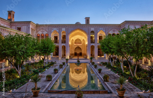 The Ameriha Reflecting Pools in Kahsan Iran After Sundown. photo