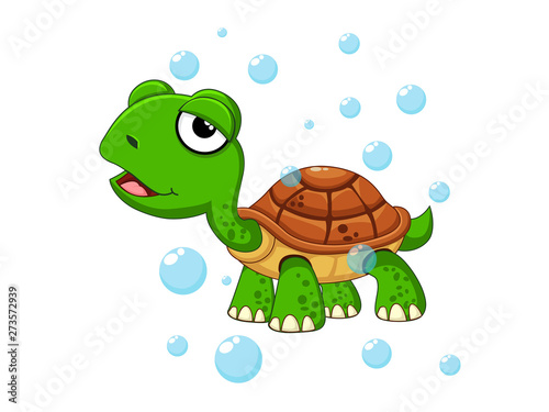 Vector cute cartoon Turtle isolated on white background. Sea animal vector illustration