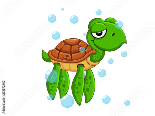 Vector cute cartoon Turtle isolated on white background. Sea animal vector illustration