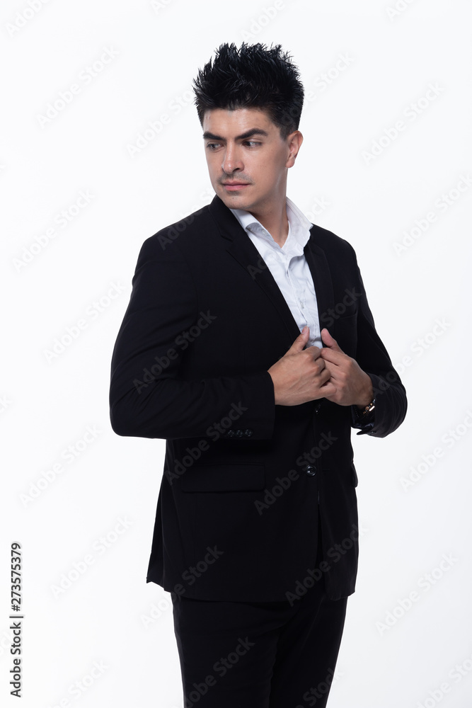 Portrait half body Snap Figure, Caucasian Business Man Stand in dark Black proper Suit pants and shoes, studio lighting white background isolated, Western Male Model happy smile with magician cards Portrait half body Snap Figure, Caucasian Business Man Stand in dark Black proper Suit pants and shoes, studio lighting white background isolated, Western Male Model happy smile with magician cards