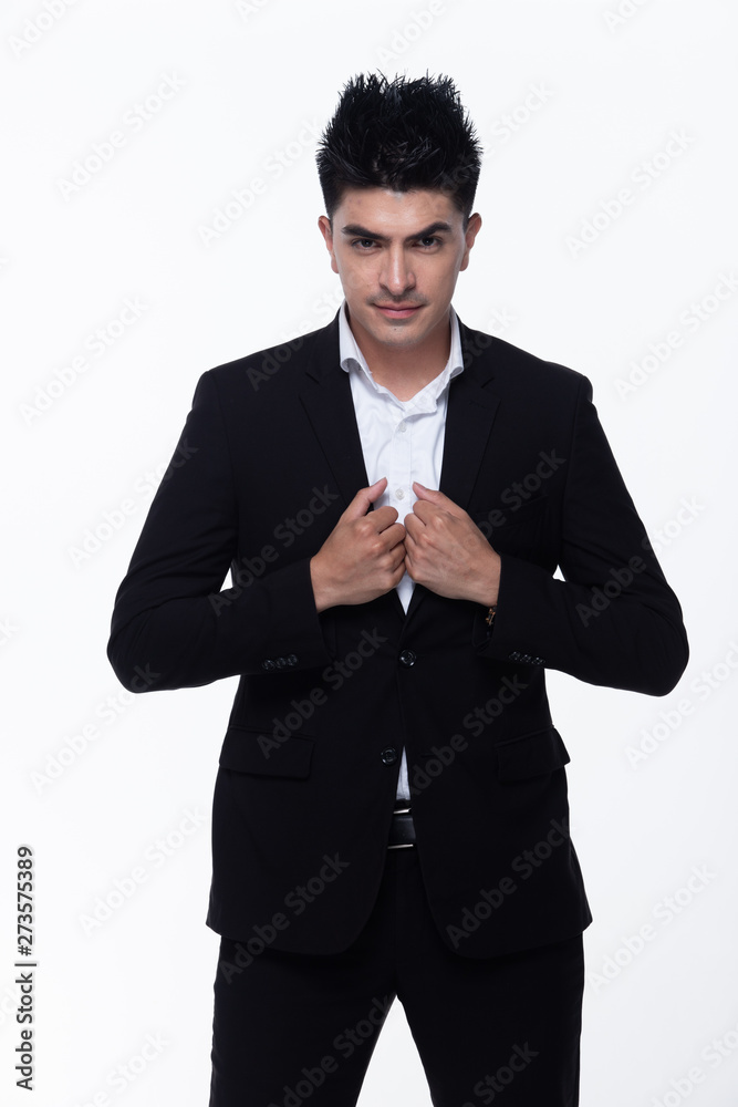 Portrait half body Snap Figure, Caucasian Business Man Stand in dark Black proper Suit pants and shoes, studio lighting white background isolated, Western Male Model happy smile with magician cards Portrait half body Snap Figure, Caucasian Business Man Stand in dark Black proper Suit pants and shoes, studio lighting white background isolated, Western Male Model happy smile with magician cards