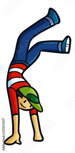 Cute and funny boy turn upside down - vector.