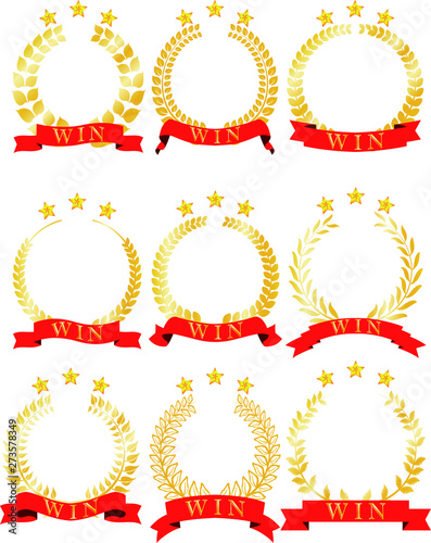 Illustration of a victory three-star gold laurel set