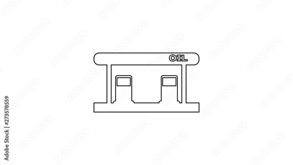 Black Gas filling station line icon on white background. Transport related service building Gasoline and oil station. 4K Video motion graphic animation Black Gas filling station line icon on white background. Transport related service building Gasoline and oil station. 4K Video motion graphic animation