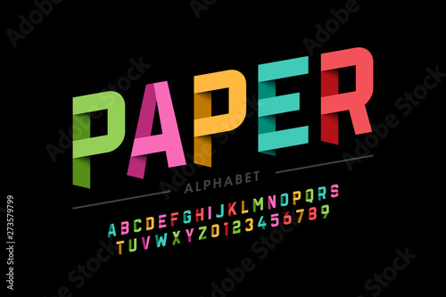Fotografiet Origami style font design, paper folding alphabet letters and numbers