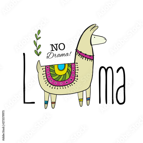 Cute lama character. Greeting card for your design