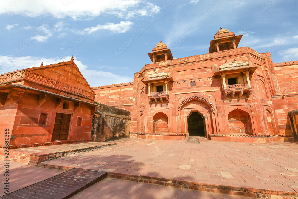 Fatehpur Sikri entrance to Jodha Bai palace. Fatehpur Sikri is a medieval fort city made of red sandstone at Agra India